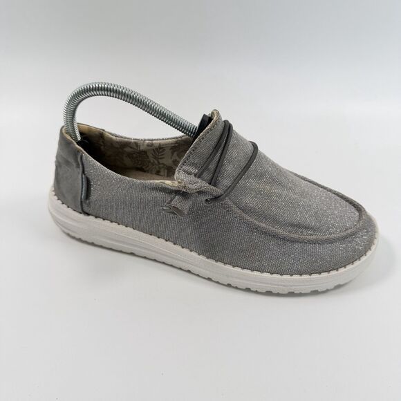 Hey Dude Shoes - Hey Dude Wendy Stretch Sparkling Gray Slip On Loafers Shoes Size 9